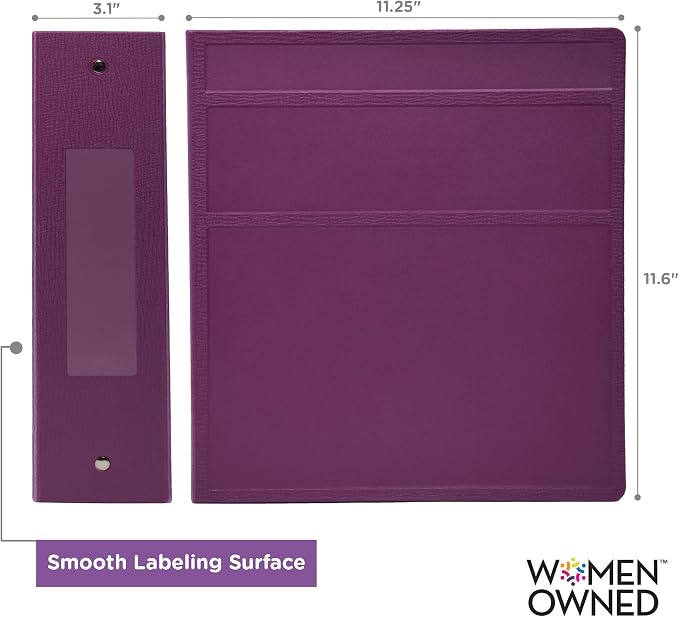 Carstens 3-Inch Heavy Duty 3-Ring Binder - Side Opening, Dewberry Purple, Durable Plastic, Precision No-Gap Rings, Waterproof Cover, No Pockets, Holds 400 Letter Sheets, BPA-Free Made in USA (1707-3R)
