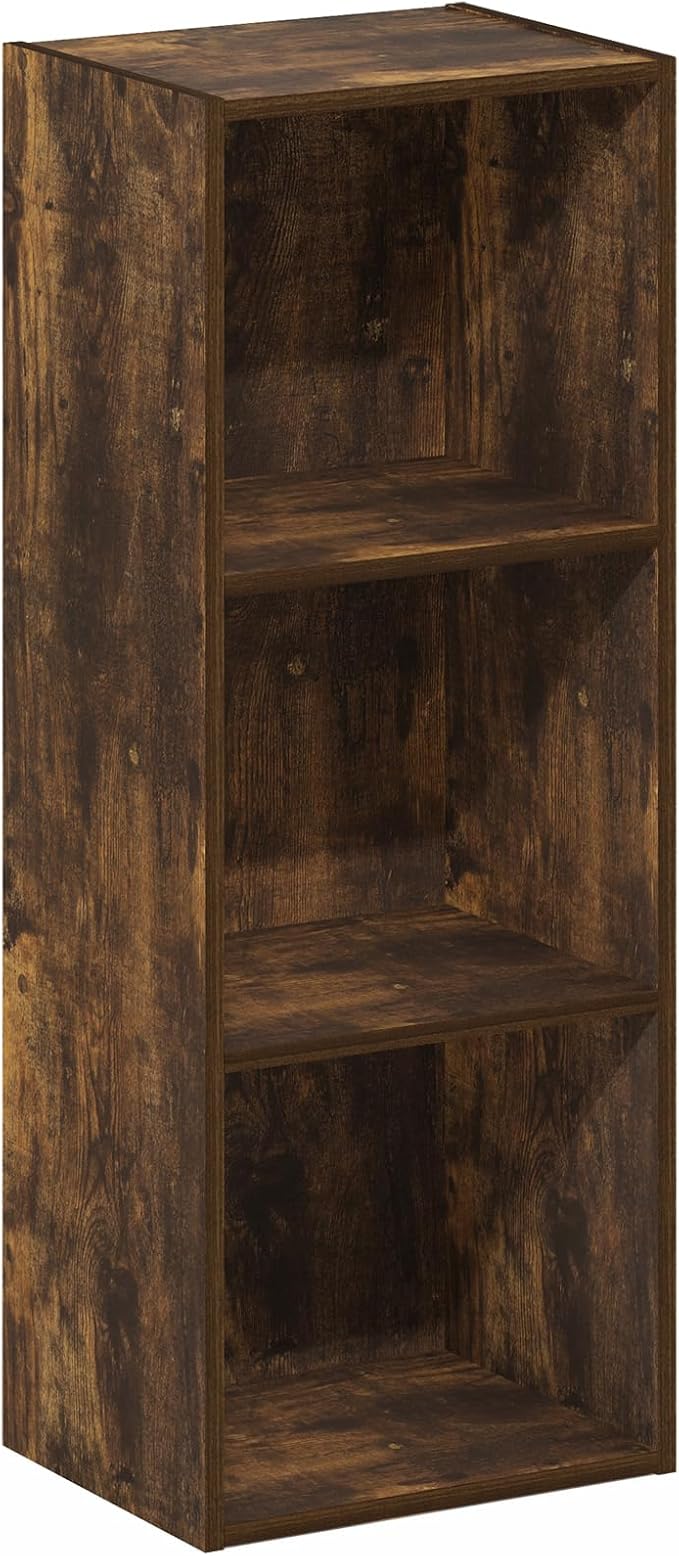 Furinno LUDER Book Shelf, 3-Cube Bookshelf, Bookcase with Open Shelves, 9.3 x 12 x 31.5, Easy Assembly, for Living Room, Bedroom, Home Office, Amber Pine