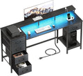 Korfile 55 Inch Gaming Computer Desk with Power Outlets,LED,5 Drawers,Black | For gaming and working,built-in power outlets and LED lights,5 fabric storage drawers, fits 55-inch, monitor stand,,black