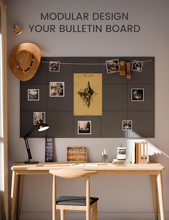 Fluxynara Large Felt Bulletin Board 36" x 24" Cork Board Alternative-6 Pack with 40 Safe Removable Adhesive Tabs, Cork Boards for Walls Cork Board for Home Office Classroom Pin Board - Charcoal Gray