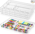 4 Pcs Desk Drawer Organizer Tray 14" x 9" x 1",Clear | Shallow Desk Drawer Organizer with 9 Storage Compartments for Home Office Classroom School Organizing Pens Paper Clips