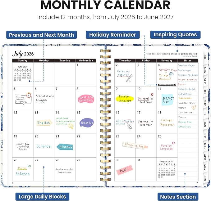 ZOTIA Academic Planner 2026-2027, Monthly & Weekly Jul 2026-Jun 2027 | Porcelain Rose, 8.5" x 11" Calendar Planner for Women, Hardcover Pretty Organizer for Women, School Office Home Supplies