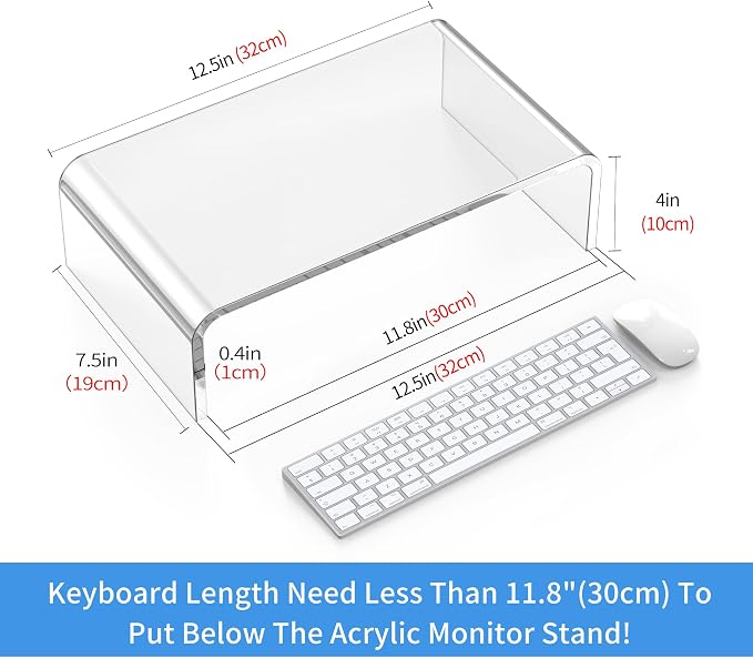 Acrylic Monitor Stand Riser Clear Laptop Stand Riser L12.5 xW7.5 xH4 | Computer & Laptop Stand for Desk, Compatible with All Notebooks and Monitor, Decoration for Office & Home Transparent