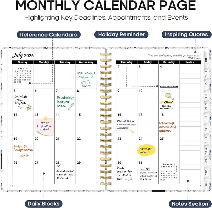 Planner 2026-2027, Jul 2026-Jun 2027 Monthly & Weekly Planner Calendar | 6.3" x 8.5", Hardcover Academic Spiral Pretty School Planning Book for Women, Teacher, Student, Butterfly Grove