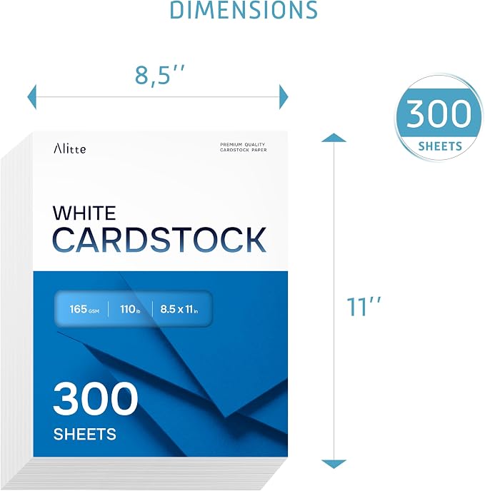 Cardstock Paper | 300 Pack, White Card Stock Printer Paper 8.5 x11, Heavyweight Thick, 110 lb, Premium Smooth Sheets and Printer Compatible - for Crafts, Cards, and Business