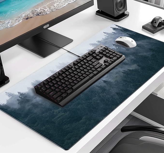 Large Extended Gaming Mouse Pad with Stitched Edges, Non-Slip Waterproof Rubber Base Mouse Pad for Office, Computer, Keyboard, Laptop and Home Desk Pad 35.4 x 15.7 x 0.12 Inch (Grey Forest)