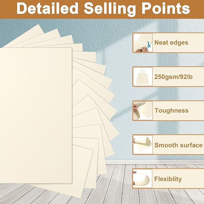 Silunkia 120 Sheets Cream Cardstock 8.5 x 11 Off White Paper 92lb | Premium Ivory Card stock Certificate Paper for DIY Cards Making, Menus, Business Cards, Greeting Cards, Invitations