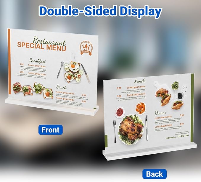 12 Pack Acrylic Sign Holder 11 x 8.5 Horizontal, Double-Sided Clear Sign Holder Plastic Stands for Display, T Shape Acrylic Table Sign Stands for Office Store Restaurants Wedding Party Decoration