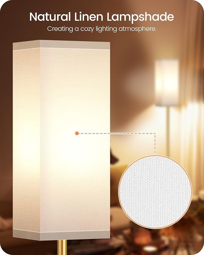 Floor Lamp, Pole with Foot Switch, Modern Standing Lamp Lampshade, Minimalist Freestanding Lamp (Bulb Not Included), for Living Room, Bedroom Office ETL Listed Gold and White DCW07LD05