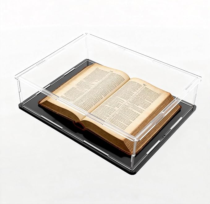 Acrylic Display Case, Clear Acrylic Display Box with Matte Base, Dustproof Collectible Showcase for Books, Stamps, Medals, Maps, Albums and Jewelries, 12 x 12 x 4 inch