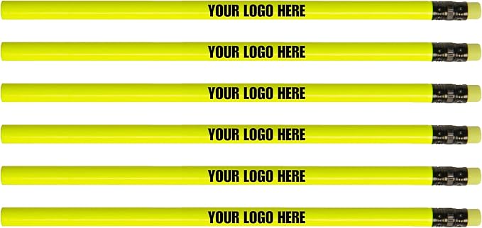 Custom Round Neon Pencil. Promotional Personalized Imprinted Round Pencils. Custom Printed Name/Business/Event Information (Neon Yellow, 1000 Count, Pack of 1)