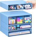 Desk Storage Organizer with 9 Drawers, 4 Tiers Stackable Desktop Craft Storage Drawers, Clear Storage Box Caddy for Stationary Makeup Jewelry Office Craft Supplies (Blue)