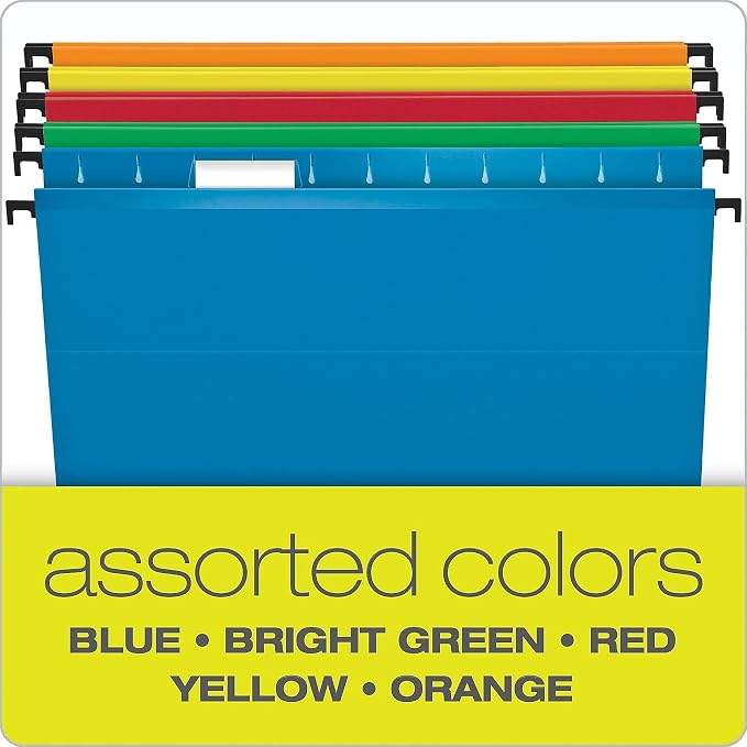 Pendaflex SureHook Reinforced Hanging Folders, Legal Size, Assorted Colors, 1/5 Cut, 20/BX (6153, Asst)