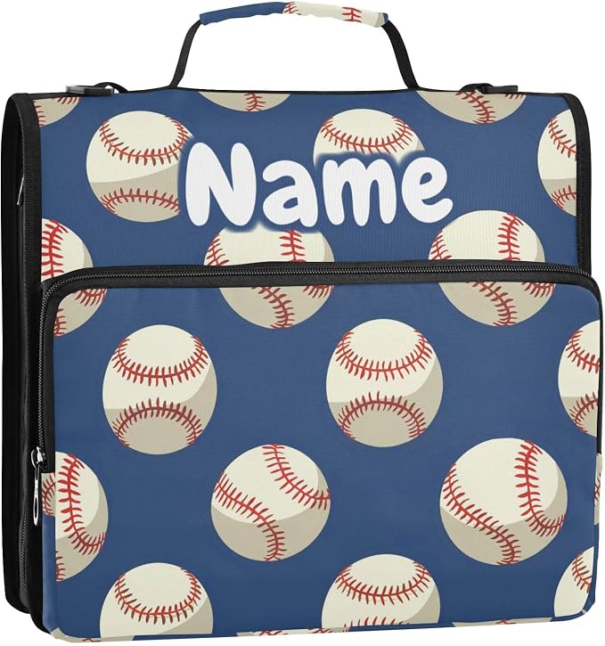 Custom Baseballs Ball on Blue 3 Ring Binder Bag 1.5 inch Personalized Name Binder Organizer 500 Sheet Documents Storage for School Office