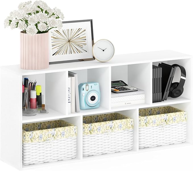Furinno LUDER Book Shelf, 7-Cube Bookshelf, Bookcase with Open Shelves, 9.4 x 19.5 x 41.7, Easy Assembly, for Living Room, Bedroom, Home Office, White