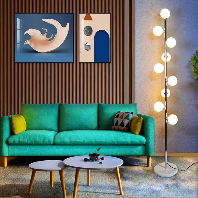 Hsyile Modern Creative Floor Lamp for Living Room,Bedroom,Office,Globe High Pole Standing Lamp, Tree Lamp Chrome Finish,9 Bulbs Included | Globe High Pole Standing Lamp, Tree Lamp Design, 9 Bulbs Included, For Living Room, Bedroom, Office