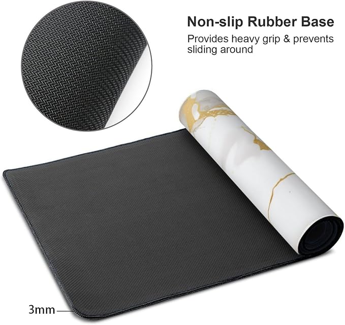White Gold Marble Large Mouse Pad Non-Slip Desk Mat for Keyboard and Mouse Waterproof Gaming Mousepad Desk Pad Computer Accessories for Home Office 15.7x35.4Inch