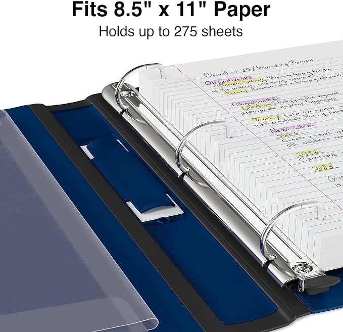 Staples Better Binder, 1 Inch 3-Ring, Navy Blue, Locking Rings, 3-Pk | Wide spine view binder with durable construction for office organization.