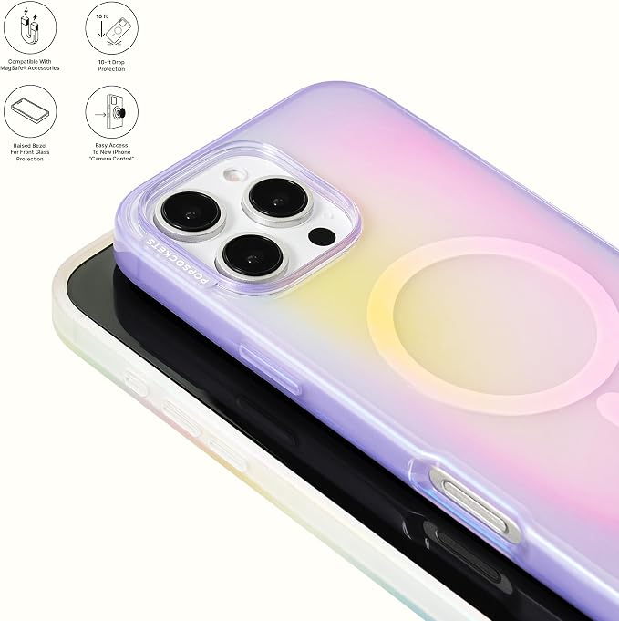 PopSockets iPhone 16 Pro Max Phone Case with MagSafe, Wireless Charging Compatible, Purple - Aura