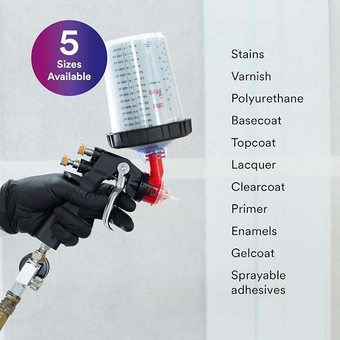 3M PPS (Original Series) Paint Spray Gun Cup Lids and Liners Kit, 16112 | 13.5 oz; Midi; 200-micron Filter; 50 Disposable Lids and Liners; 20 Sealing Plugs; Use w/ Paint Gun for Cars, Furniture, Home