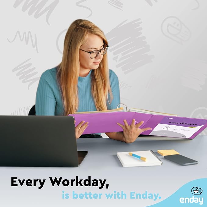 Enday 2 inch 3 Ring Binder (6 Pack - Purple) Binder 2 inch with Clear View Cover and 2 Inside Pocket - for Letter Size 8.5 x 11'' Paper, Ideal for School Supplies, Office, and Home