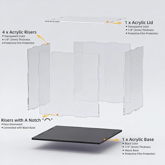 Acrylic Display Case, Clear Acrylic Display Box with Matte Base, Dustproof Collectible Storage Cases, DIY Easy Assembly Showcase for 1: 18 Car Models, Collectibles, 13 x 6.7 x 6.3 inch