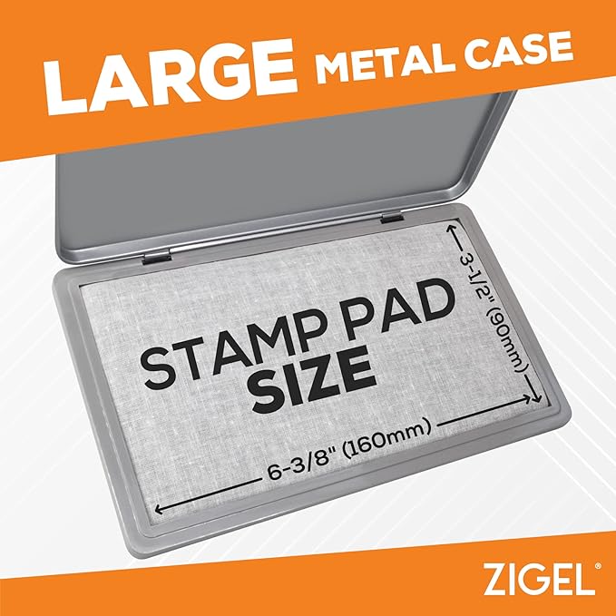2 Pack Metal Case Stamp Pad Large Size, Gray Color - Size: 3" x 6" - Choose from 15 Ink Colors