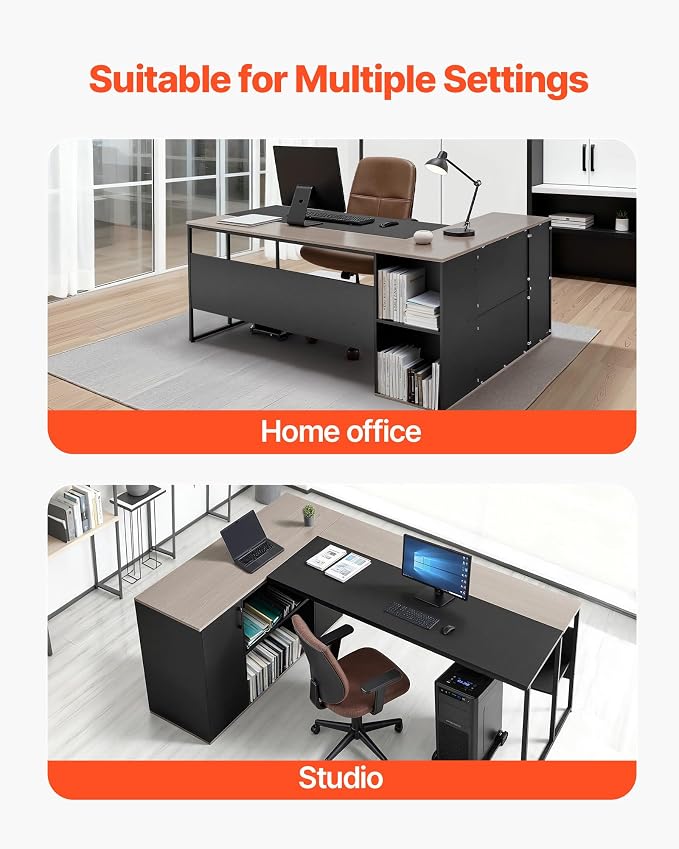 VEVOR 71" L-Shaped Executive Desk, Large Computer Desk with Drawers, File Storage Cabinet, CPU Stand, 350 LBS Load Capacity Corner Table, Easy Assembly, for Work Study