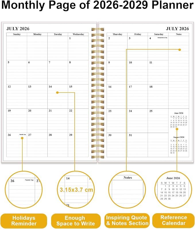 2026-2029 Monthly Planner - 36 Month PLanner Calendar from August 2026 to June 2029, 3 Year Planner 2026-2029 with Flexible Cover, Inner Pocket, Perfect for Home | School | Office, 5.8" x 8.5", Crushed Flower