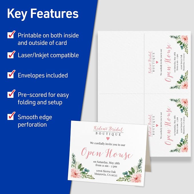 Avery® Printable Note Cards, Envelopes Included, 4.25" x 5.5", Textured White, Inkjet Printer Compatible, 50 Blank Cards per Pack, Great for Product Branding, Marketing, and More (2 Packs of 5813)