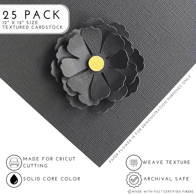 Lead—12x12 Textured Cardstock | 80lb Textured Gray Scrapbook Paper | Premium Cardstock for Cricut Cutting | 25 Sheets