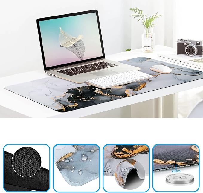 iCasso Grey Marble Mouse Mat 35.4"x15.7", Computer Pad for Teacher | Classroom Ergonomic Desk Pad Featuring Keyboard Wrist Rest, Vintage Mousepad Set for Table Home Computer Setup