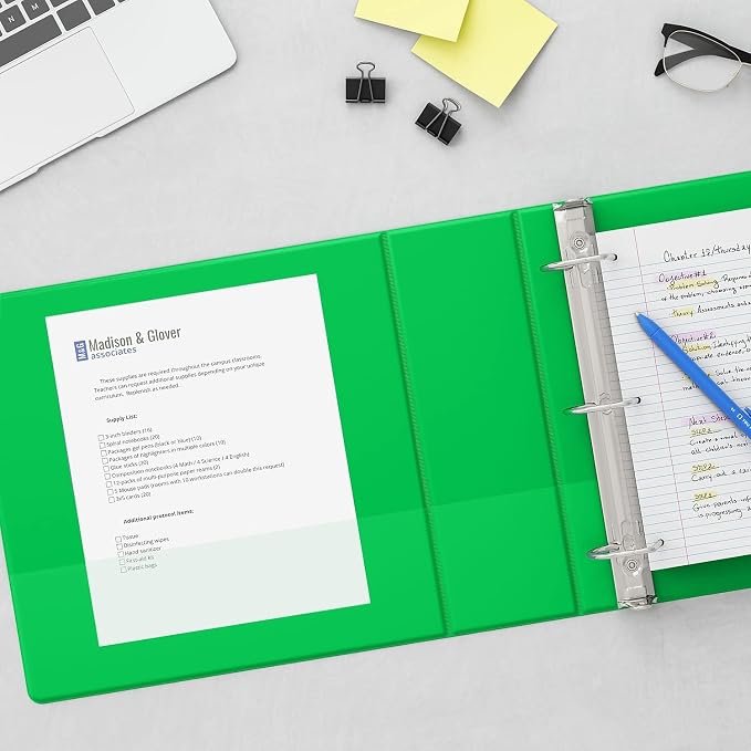 Staples Standard 3-Inch D-Ring Non-View Binder, Holds Up to 600 Sheets, Green, Large Capacity Binder for Office & School