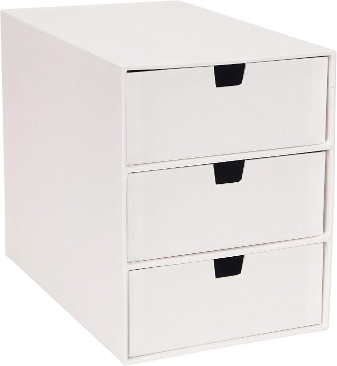 Bigso Box of Sweden Ingrid 3-Drawer Fiberboard Desk Organizer for Office Supplies and Accessories - Stackable Makeup Drawer Organizer - 6.3in x 9.9in x 8.1in - White