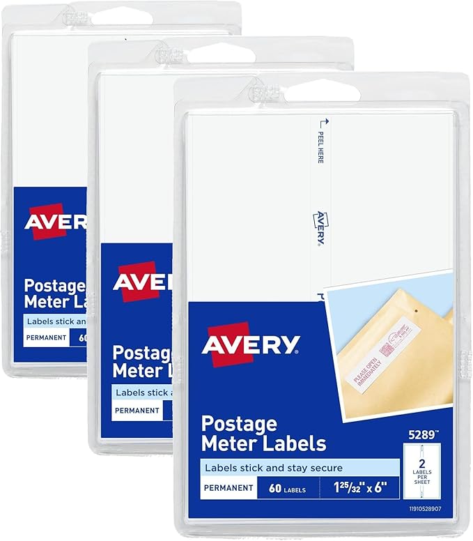 Avery Postage Meter Labels for Personal Post Office, 1-25/32" x 6", White, 60 Mail Meter Labels (05289), (Pack of 3)