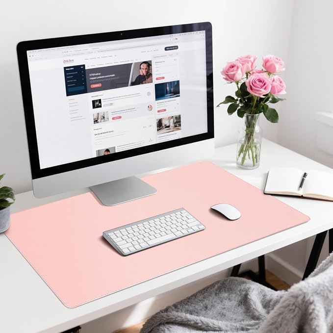 Leather Desk Pad Protector, Office Desk Mat, Large Mouse Pad, Non-Slip PU Leather Desk Blotter, Waterproof Computer Desk Writing Pad for Office and Home (Light Pink, 31.5" x 15.7")