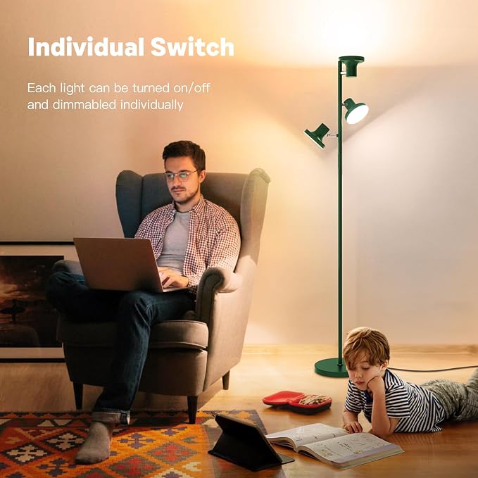 36W LED Tree Floor Lamp, Modern Dimmable Standing Lamp with Remote & Touch Control, 4 Color Temperatures, 3 Rotatable LED Light Floor Lamps for Living Room, Bedroom, Office