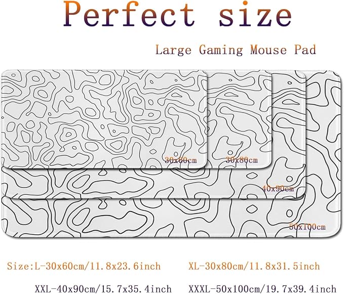 White Topographic Mouse Pad,XL 11.8x31.5 inch Large Gaming Mouse Pad,Non-Slip Base Desk Mat,Extended Game Mousepad Keyboard Pad for Computer,Keyboard,Home,Office