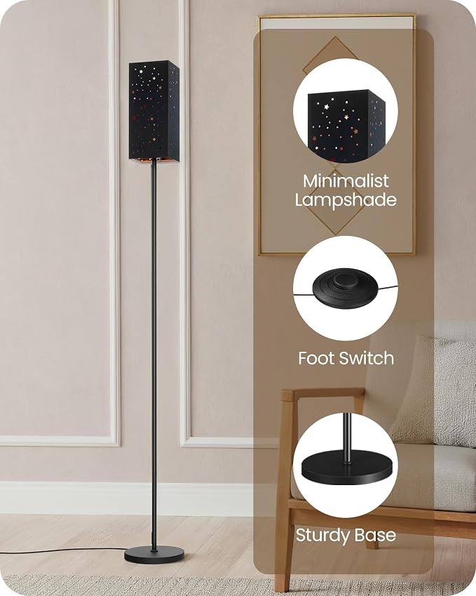 64.6" Floor Lamp, with Foot Switch, Standing Lamp with Sky Stars Design, Modern Freestanding Lamp (Bulb Not Included), for Living Room, Bedroom, Office, ETL Listed,Black Starry Sky AB07LD05