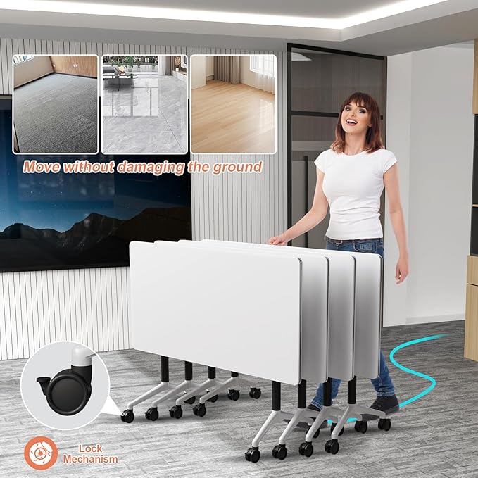 Conference Table Flip Top Mobile Conference Room Tables,Folding Conference Table with Wheels,Large Meeting Training Seminar Table Saving Space for Office Classroom(2A,61'')