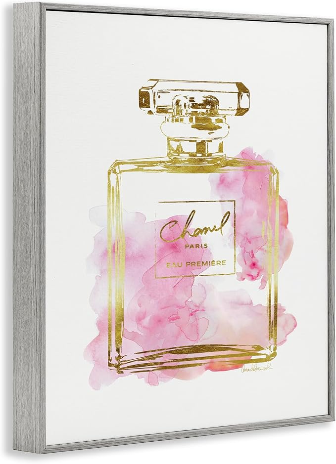 Stupell Industries 'Glam Perfume Bottle Gold Pink', Framed Giclee Art, Gray, 24 x 30 Inches, Easy to Hang and Sturdy, Made in USA, by Amanda Greenwood | Stupell Industries | Gray, 24 x 30 Inches, Easy to Hang and Sturdy, Made in USA, by Amanda Greenwood
