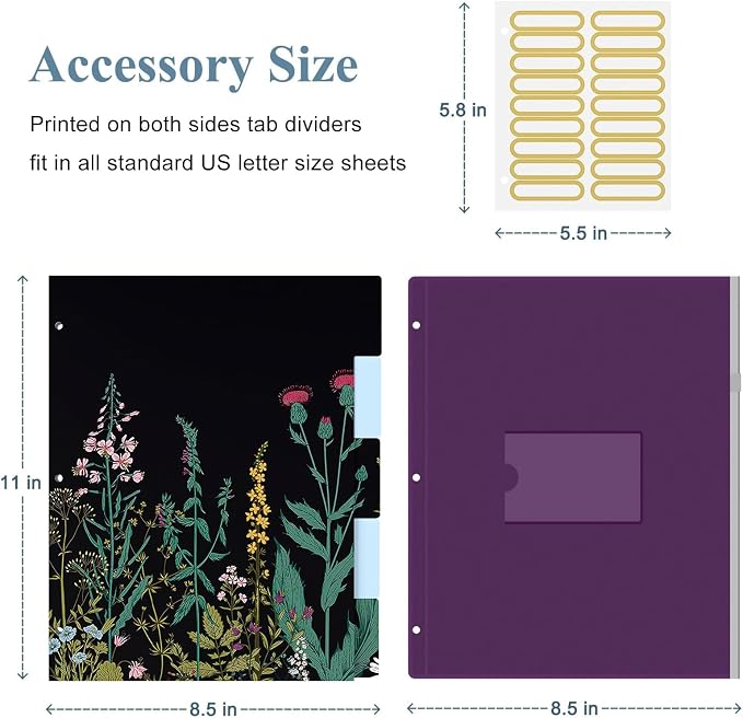 3 Ring Binder, 3 Inches Round Ring Binder with Clipboard, Dividers Tabs, PVC Zipper Bag Sleeves & to Do List Planners for Women, Men, School, Office Supplies, Wild Flower