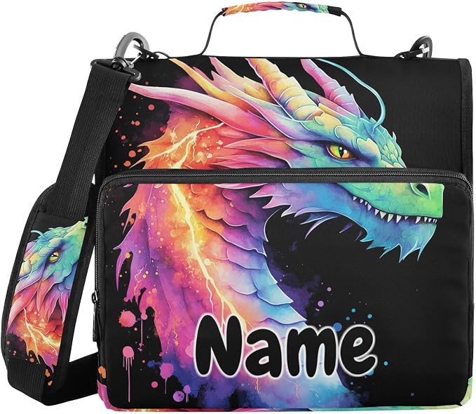 Custom Lightning Dragon Watercolor 3 Ring Binder Bag 1.5 inch Personalized Name Binder Organizer 500 Sheet Documents Storage for School Office