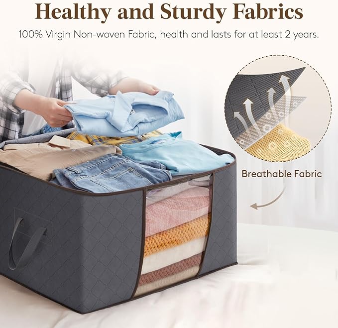 Lifewit Large Capacity Clothes Storage Bag Organizer with Reinforced Handle Thick Fabric for Comforters, Blankets, Bedding, Foldable with Sturdy Zipper, Clear Window, 27 Pack, 90L, Grey
