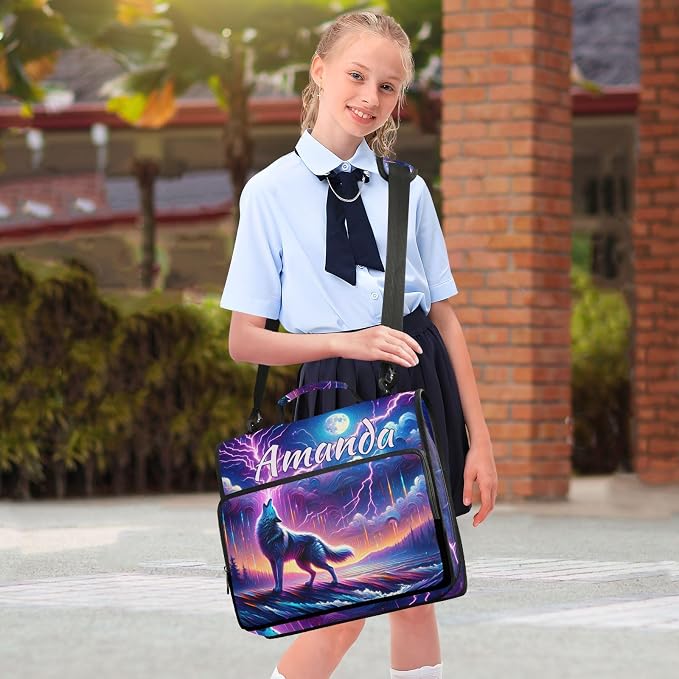Custom 3 Ring Zipper Binder Galaxy Forest Wolves Personalized Name 1.5 inch Binders Large Capacity Multi Pockets for School Office Supplies