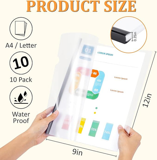 10 Pack Report Covers with Sliding Bar - Clear Plastic Presentation Folders for A4 & Letter Size Paper, 70 Sheet Capacity File Document Binder for School, Office, Resume & Business Use