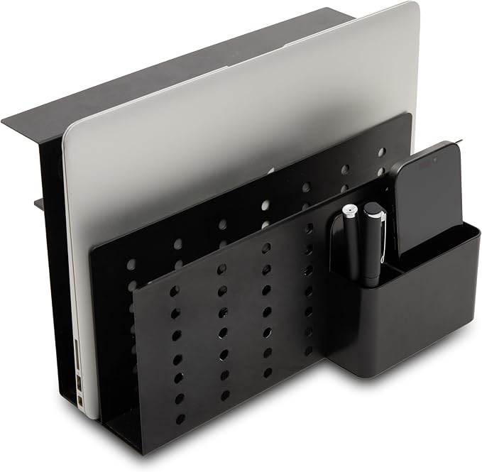GAROOD Laptop Side Storage Vertical Stand Under Desk top Storage Clamp On Desktop Shelf Hanging Desk Organizer Computer Mount Side Table Organizer Caddy Book Caddy - Two Tier Black