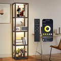OUTON 67" Glass Display Shelf with Dimmable LED Floor Lamp, Collectibles Display Cabinet with Remote & App Control, 5 Tier Open Bookshelf Lamp for Living Room, Bedroom, Office, Home Decor, Walnut