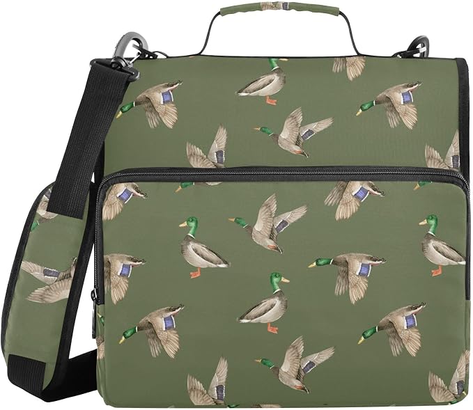 Mallard Ducks Print Zipper Binder Bag 3 Ring with Shoulder Strap & Handle Multi Pocket Binder Organizer Bag Large Capacity for School Office Supplies