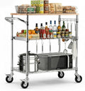 VEVOR Kitchen Utility Cart, 3-Tier Rolling Kitchen Cart with Wood Tabletop and Handle Bar, 661 lbs Capacity Heavy Duty Adjustable Wire Storage Rack, Steel Service Trolley on Wheels, 30 x 18 x 36 in